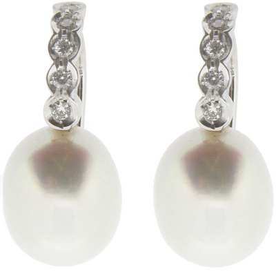 Pearl and diamond drop earrings - Click Image to Close